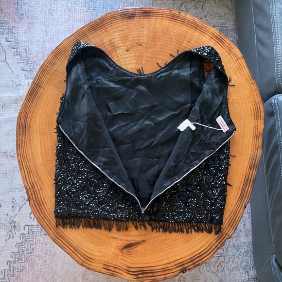 Helen Wong Top Womens Black Wool Sequin Beads Tassel Vintage Sleeveless Party - Picture 4 of 6